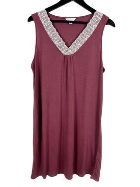Charter Club Sleeveless Lace-Trim Nightgown Size Large in Mauve Berry